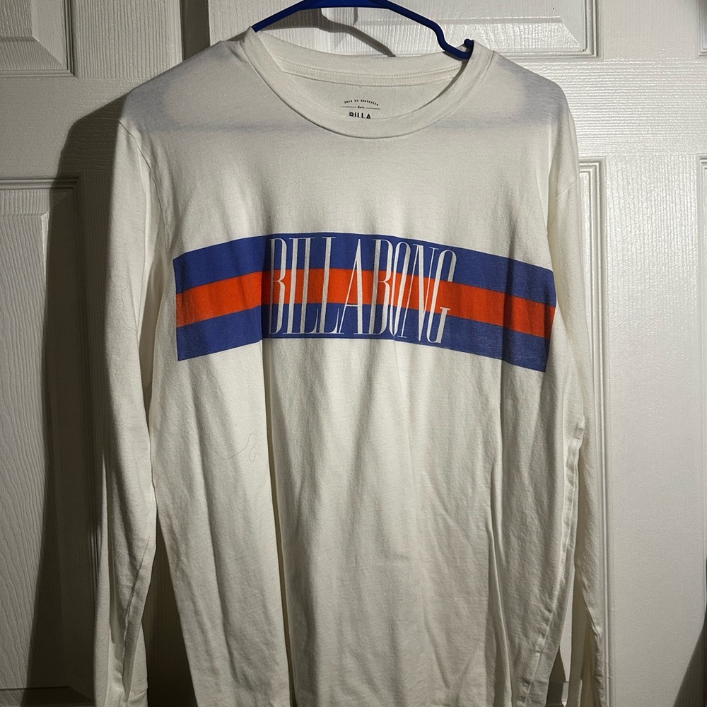 Billabong White Long Sleeve Shirt with Blue and Red Stripe